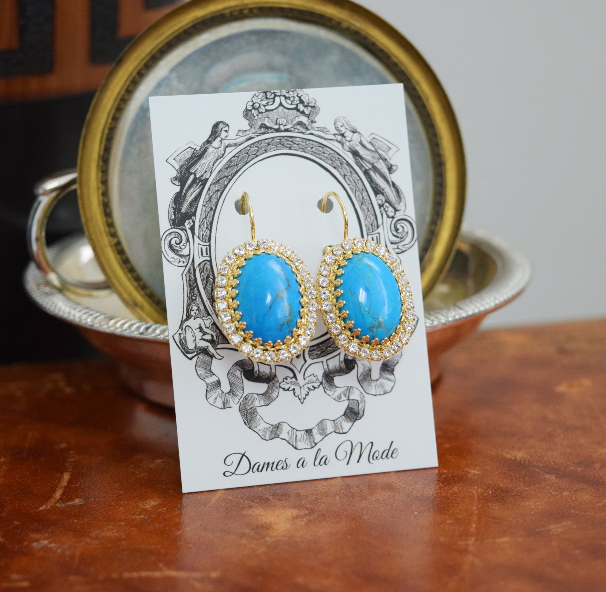 Turquoise earrings - Large 4 turquoise stone and sterling drop earring