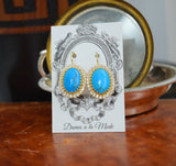 Turquoise Crown & Halo Earrings - Large Oval