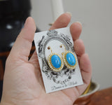Turquoise Crown & Halo Earrings - Large Oval