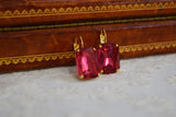 Dark Pink Aurora Crystal Earrings - Large Octagon