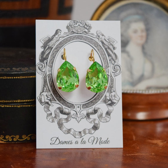 Peridot Green Swarovski Earring - Large Teardrop