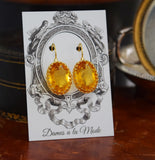 Orange Topaz Swarovski Crown Set Crystal Earrings - Large Oval