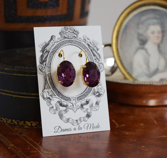 SALE! Amethyst Purple Swarovski Earrings - Large Oval