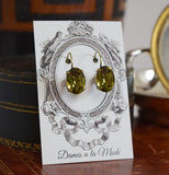 Olive Green Swarovski Earrings - Medium Oval - SALE