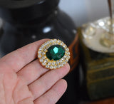 Emerald Double Row Crystal Cluster Brooch