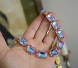 Pastel Rainbow Aurora Crystal Necklace - Large Octagon