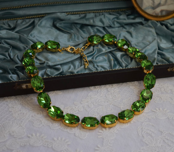 Fern Green Aurora Crystal Necklace - Large Oval