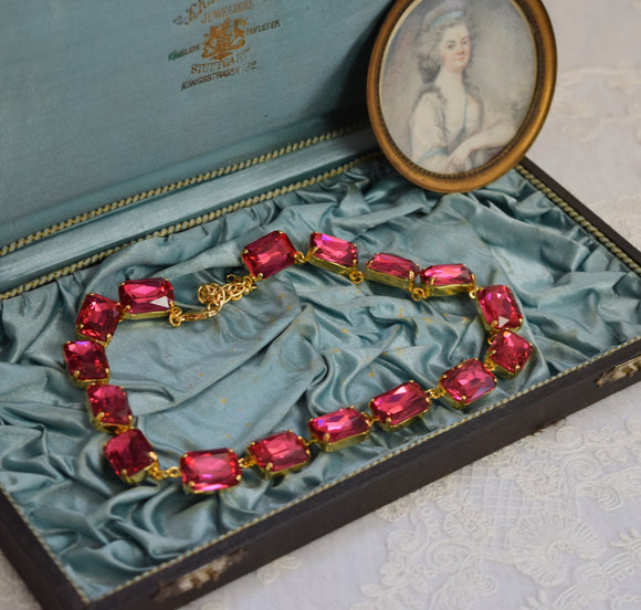 Dark Pink Aurora Crystal Collet Necklace - Large Octagon