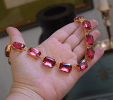Dark Pink Aurora Crystal Collet Necklace - Large Octagon