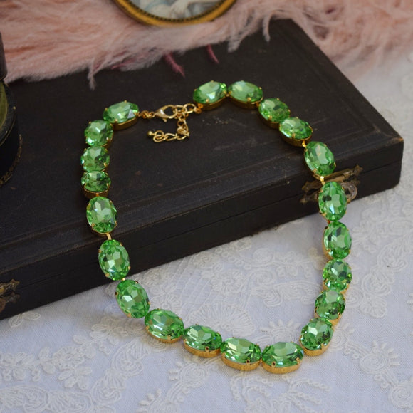 Light Green Aurora Crystal Necklace - Large Oval