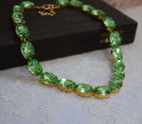 Light Green Aurora Crystal Necklace - Large Oval