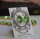 Peridot Green Aurora Crystal Earrings - Large Oval