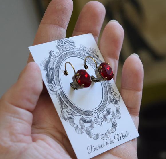 $10 Treats! Garnet Crystal Earrings - Small Oval