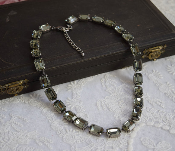 Grey Black Diamond Aurora Crystal Necklace - Medium Octagon