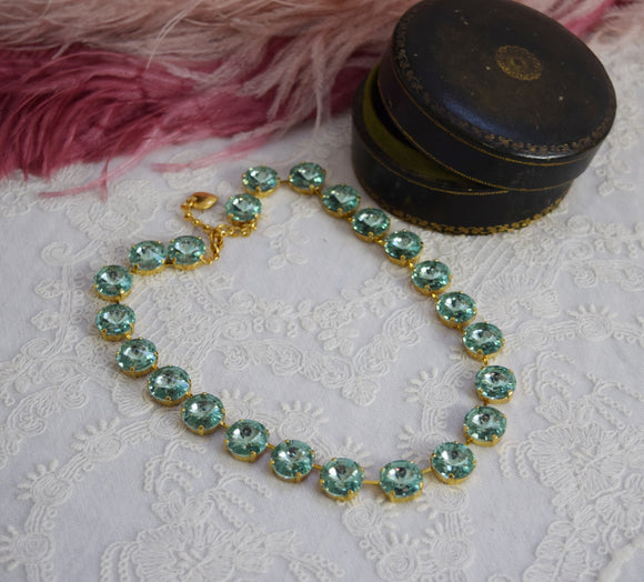 Sea Green Aurora Crystal Collet Necklace - Medium Round