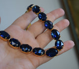 Dark Blue Aurora Crystal Necklace - Large Oval