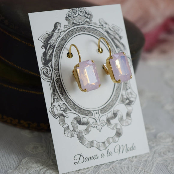 Pink Opal Crystal Earrings - Medium Octagon