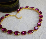Dark Pink Aurora Crystal Collet Necklace - Large Oval