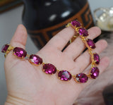 Dark Pink Aurora Crystal Collet Necklace - Large Oval