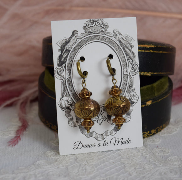 Dark Gold Beaded Dangle Earrings