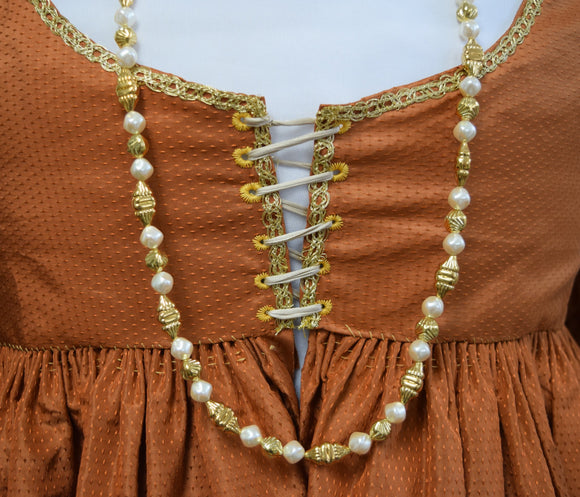 Renaissance Long Necklace - Baroque Pearl and Figured Gold Bead