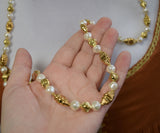 Renaissance Long Necklace - Baroque Pearl and Figured Gold Bead
