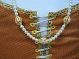 Renaissance Long Necklace - Glass Pearl and Gold Filigree