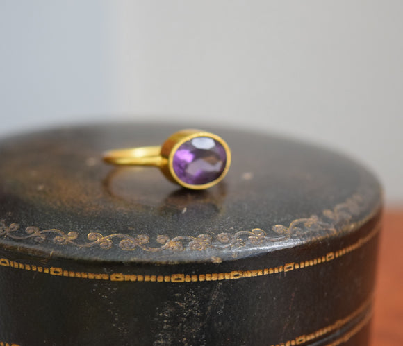 ON SALE! Amethyst Quartz Oval Vermeil Ring