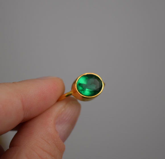 Emerald Quartz Oval Vermeil Ring
