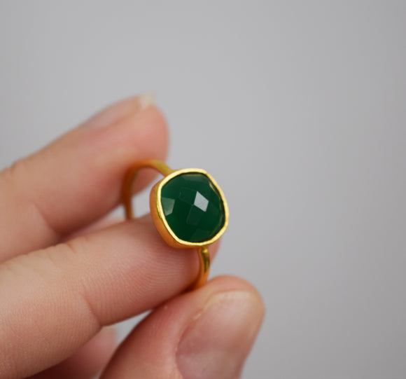Green Onyx Octagon Vermeil Ring