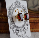 Garnet Swarovski Earrings - Medium Octagon