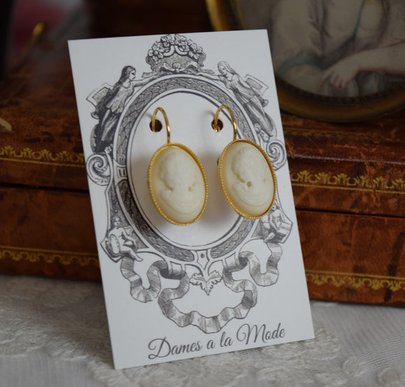 Ivory Cameo Earrings - Large Oval