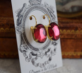 SALE! Dark Pink Mirror Earrings - Large Oval