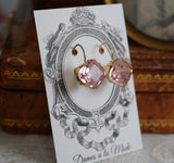 Blush Pink Crystal Earrings - Medium Square