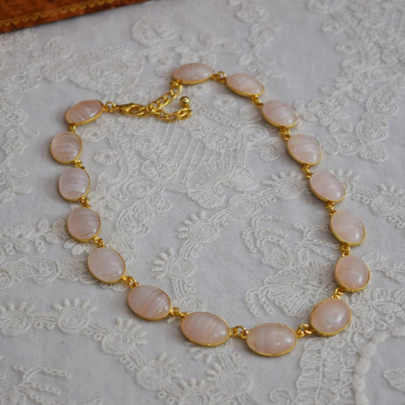SALE! Pale Pink Stone Collet Necklace - Large Oval