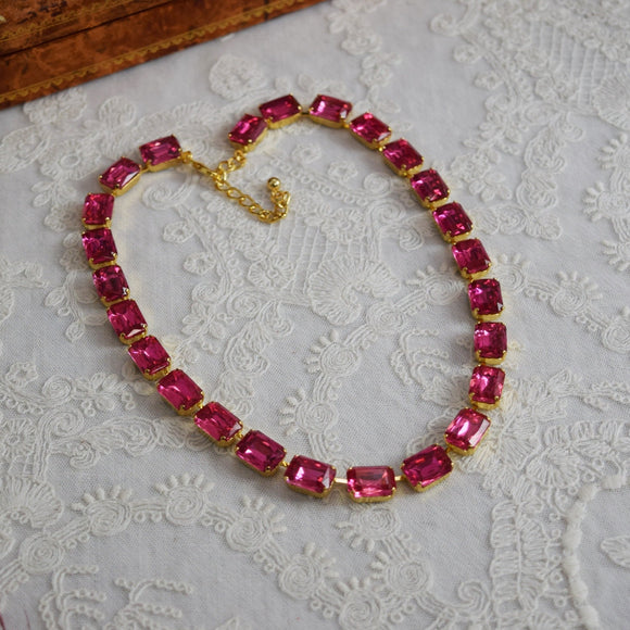 BLACK FRIDAY Bright Pink Crystal Necklace - Medium Octagon