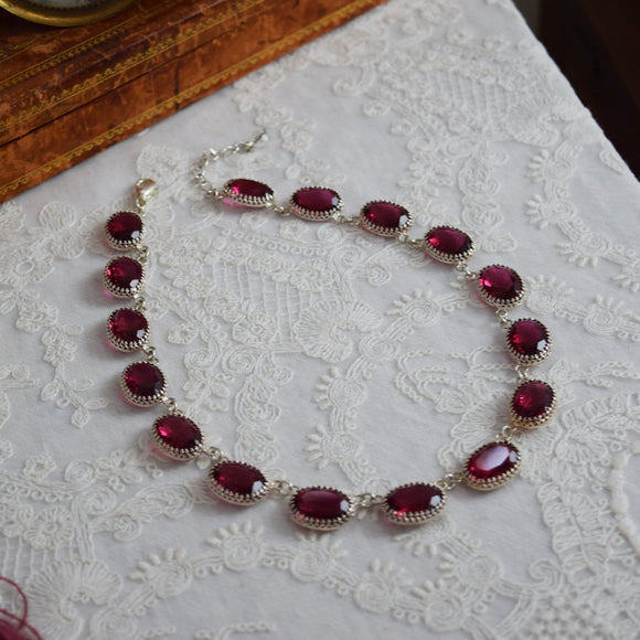 BLACK FRIDAY Dark Pink Crown Necklace - Large Oval - Sample Sale