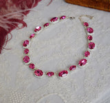 Bright Pink Swarovski Crystal Halo Necklace - Large Oval