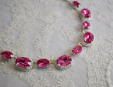 Bright Pink Swarovski Crystal Halo Necklace - Large Oval