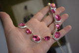 Bright Pink Swarovski Crystal Halo Necklace - Large Oval