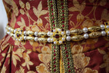 Renaissance Girdle Belt - Red Crystal Pearl and bead - 35" + Extension