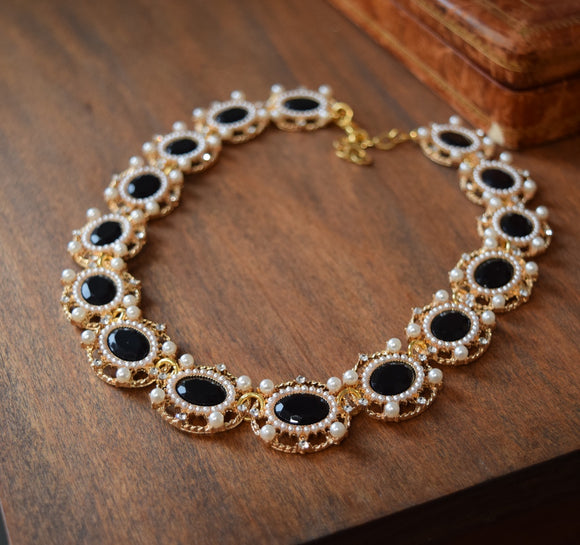 Tudor Black and Pearl Collar Necklace