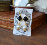 Black and Pearl Filigree Renaissance Earrings