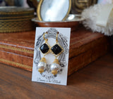 Black and Pearl Filigree Renaissance Earrings