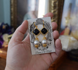 Black and Pearl Filigree Renaissance Earrings
