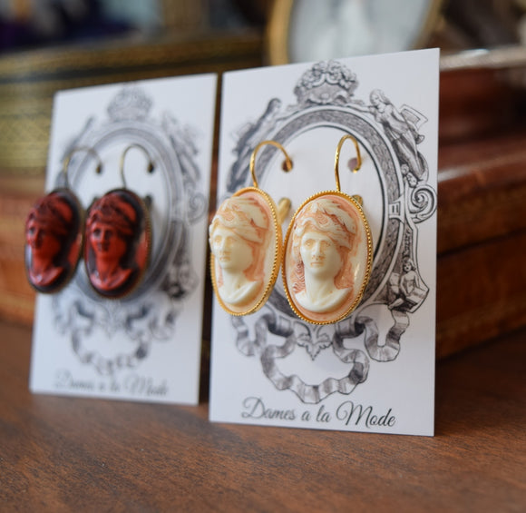 Classical Cameo Earrings - Red/Black or Pink/Ivory - Extra Large Oval
