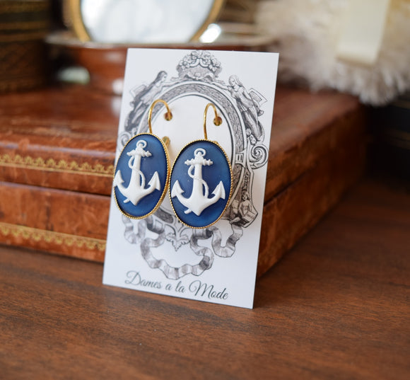 Blue Anchor Earrings - Extra Large Ovals