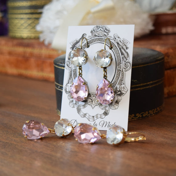 Blush Pink and Clear Crystal Teardrop Earrings