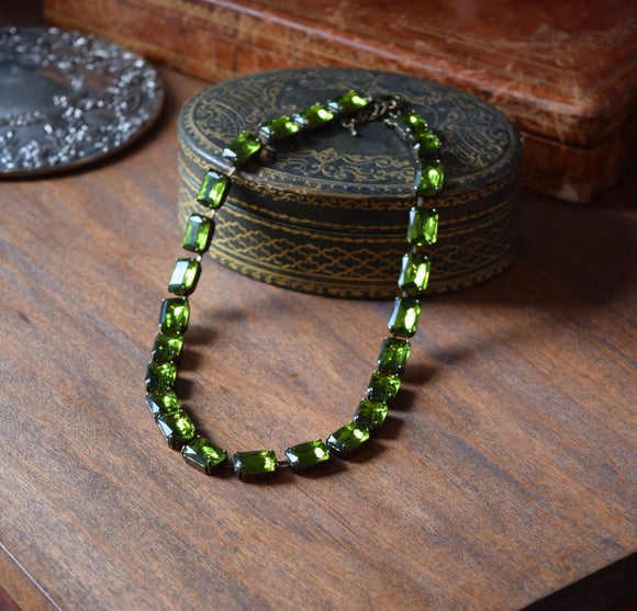 Sample Sale! Olive Crystal Collet Necklace - Medium Octagon