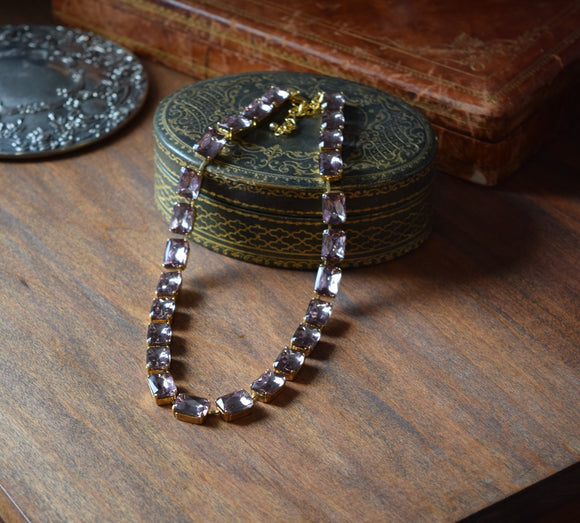 Sample Sale! Light Purple Crystal Collet Necklace - Medium Octagon